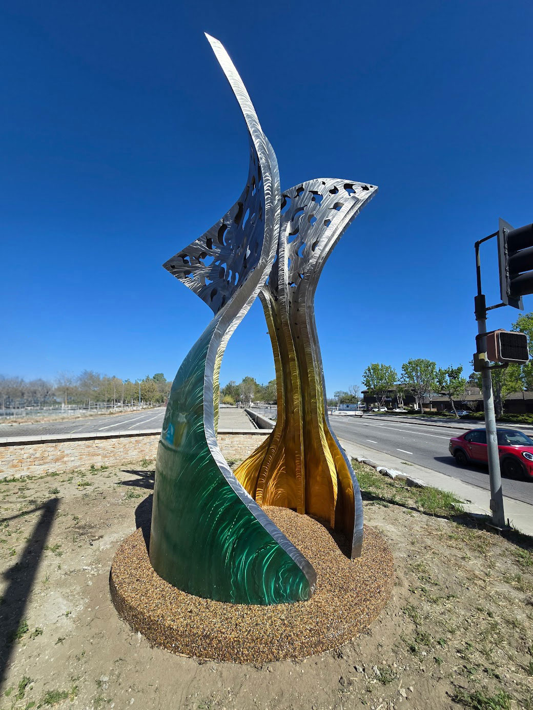 Outdoor large sculpture installation by Black Magic metal Art in Ventura County