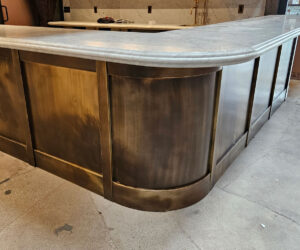 Custom crafted metal bar front design, fabrication and installation by Black Magic metal Art