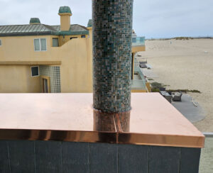 Custom copper counter fabricated and installed in exterior back yard Ventua County