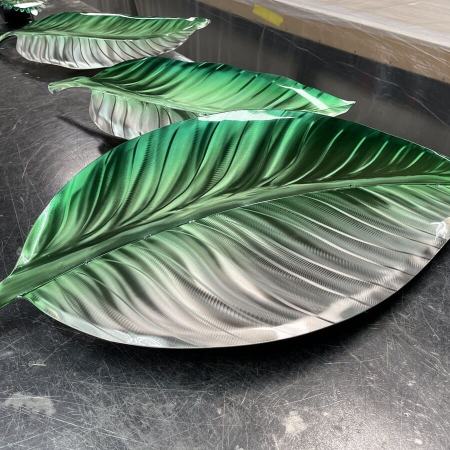Custom metal leaves for sculptural installation