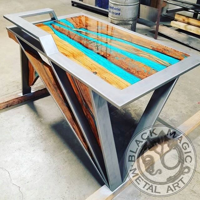 Resin, wood and metal custom table