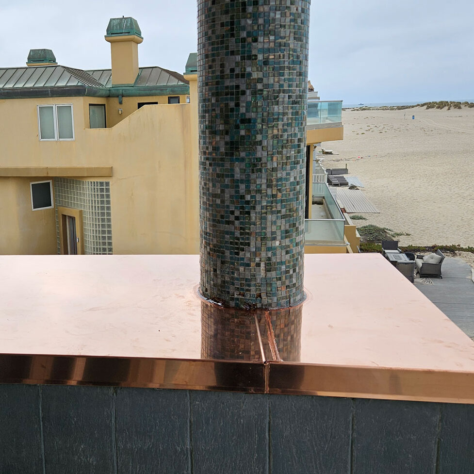 Custom copper counter fabricated and installed in exterior back yard Ventua County