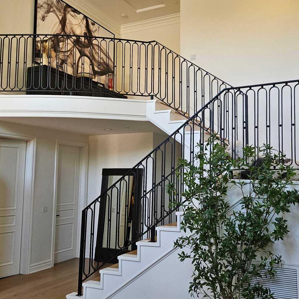 Custom iron stairway railings handrails installed in Ventura County