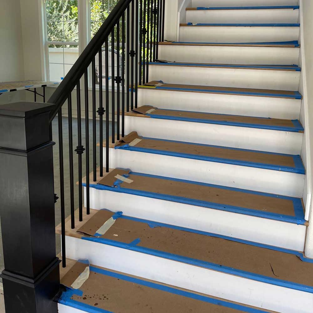 Interior stair rails during custom design and installation process